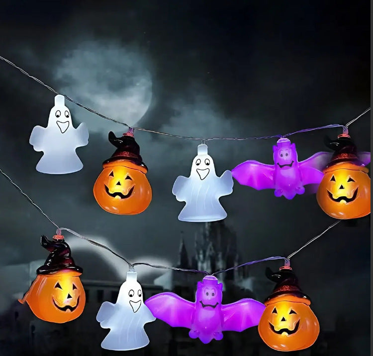 Halloween Lighting Chain Pumpkin Ghost Bat Modeling Lamp Indoor And Outdoor Home Decoration PVC Soft Material